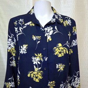 Banana Republic Floral Chiffon Shirt Women's M Navy Yellow White